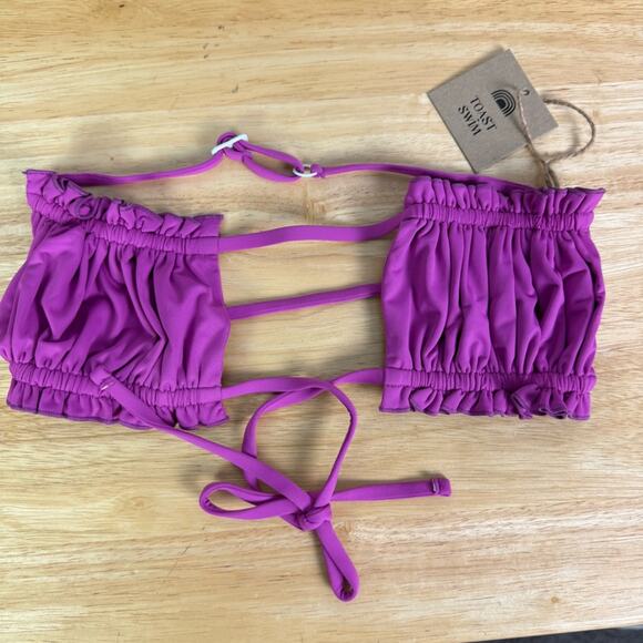 Free People X Toast Swim Ruffled Bandeau Bikini Top Purple Orchid Size XS - Picture 1 of 3
